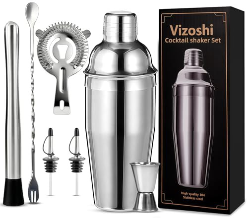 Cocktail Shaker Set Bartender Kit,Professional Bar Set, Martini Shaker, Jigger, Strainer, Mixer Spoon, Muddler, Liquor Pourers Ideal Bar Accessories for Home, Gift for Christmas, Birthday, Beginners