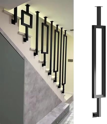 MarxaN Pasamanos de Escalera, Postes de balaustrada de Hierro Forjado Negro, barandillas Modernas en Forma de L para pasillos, áticos, porches y Balcones.(Rectangular,105cm)