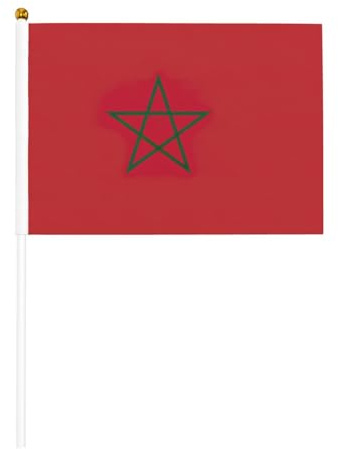 Drapeau du Maroc Mini drapeau blanc solide – Couleurs vives et résistant à la décoloration – Drapeaux à main avec lance