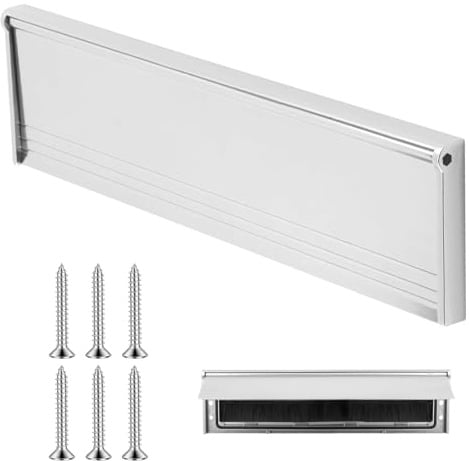 Internal Letterbox Draught Excluder, 11.5 Inch Metal Letter Box Cover Flap Plate Seal Adjustable Chrome Replacement Letter Box for Wood or uPVC Doors (Silver)
