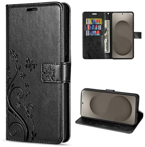 betterfon Hülle für Samsung Galaxy S26 5G | Klapphülle Schutzhülle mit Kartenfächer | Handyhülle mit Magnetverschluss | Blume Schwarz