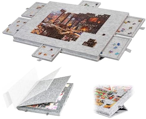 Jigsaw Puzzle Board, 2-in-1 Tilting Felt Puzzle Board with 6 Drawers, Portable Felt Jigsaw Puzzle Table Board, Puzzle Game Table Foldable for Games Up to 1000 Pieces (B)