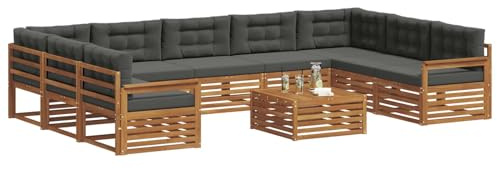 vidaXL Sofagarnituren 10 pcs Natur und Anthrazit Massivholz Akazie, Moderner Garten-Sofa, Outdoor-Sitzgruppe, Lounge-Set für die Terrasse, bequem und robust