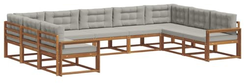 vidaXL Outdoor-Sofagarnitur mit Kissen 9 pcs Natürlich und Hellgrau, Outdoor modernes Sofa Set, robuste Patiosammlung, vielseitige Gartenmöbel, Sectional Lounger für Entspannung im Hinterhof