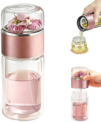LIRONGTAGE 3-In-1 Smart Tea Infuser Bottle, 350ml Glass Tea Infuser Mug, Portable Double Glass with Integrated Strainer, Flip And Brew Tea, Smart Water Bottle for Loose Leaf Teas And Infused