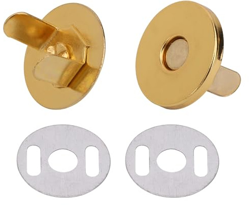 Trimming Shop Magnetic Press Stud Clasps Buckles, 14mm, 2pcs, Gold | Lightweight Snap Fasteners with Two Metal Backing Washers Stud Clasps for DIY Projects, Leather, Purses, Bags & Crafts