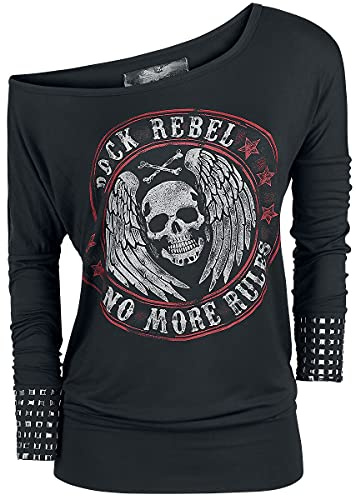 Rock Rebel by EMP Damen schwarzes Langarmshirt mit Print und Nieten