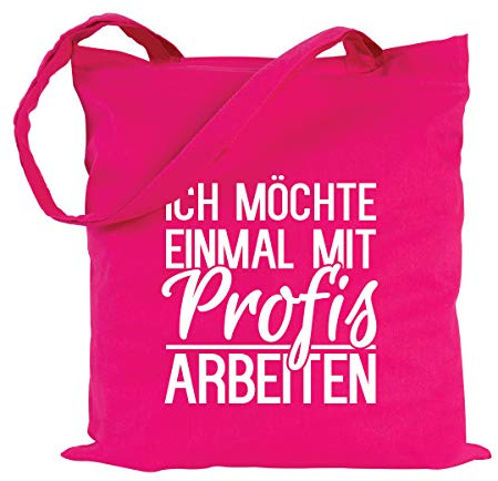 JUNIWORDS Jutebeutel, Wähle ein Motiv & Farbe, Ich möchte einmal mit Profis arbeiten (Beutel: Pink, Text: Weiß)