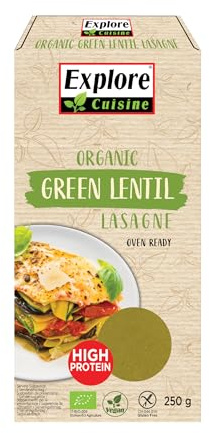 Explore Cuisine Bio Lasagne aus Grünen Linsen, 250g | Proteinreich, ballaststoffreich, glutenfrei, low-carb, aus 3 Zutaten hergestellt, einfach zuzubereiten