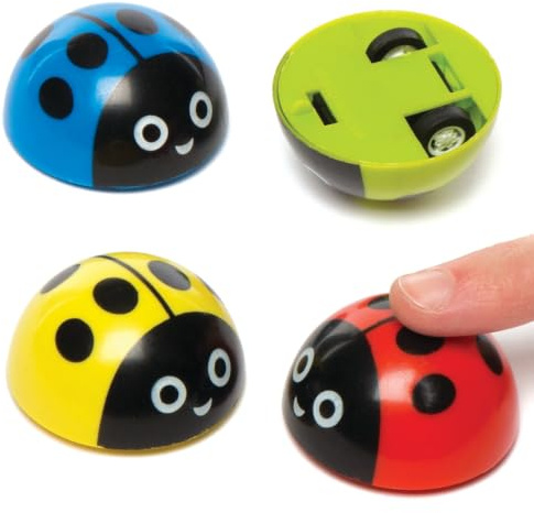 Baker Ross AV213 Ladybird Pull Back Racers - Pack of 4, 4cm, Pull Back Toys, Assorted Colours, Party Bag Fillers