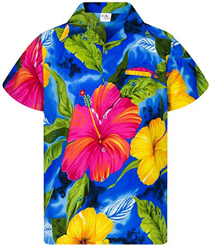 King Kameha Funky Chemise-Hawaienne, Manche-Courte, Big-Flower, Bleu-Clair, XL