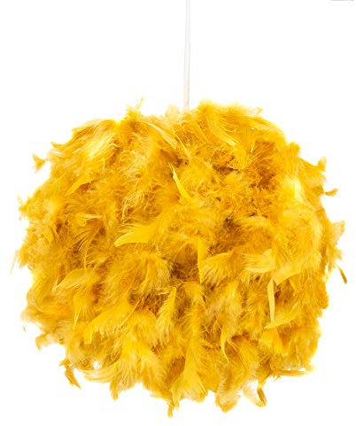 Eye-Catching and Modern Real Natural Ochre Feather Decorated Small Pendant Light Shade 40watt Maximum Perfect Statement Piece 25cm Diameter by Happy Homewares