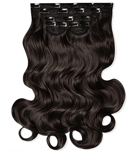 Lullabellz Super Thick Curly Clip In Hair Extensions 5-Piece, 22-Inch Length, Dark Brown