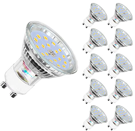 Yiahin Bombilla LED GU10, 5W equivalente a 50W, blanco cálido 3000K, 450 lúmenes, larga duración, bajo consumo, apta para empotrados y carriles,no regulable, pack 10