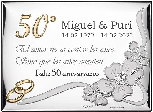 JOYERÍA EL FARO | Placa aniversario | Placa aniversario de bodas | Grabado personalizado | Presentación en estuche premium | Celebra vuestros años de amor juntos | Disponible en 2 tamaños