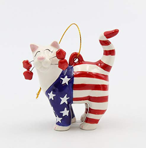 Fine Ceramic AHA10505 Whisker Uncle Sam Cat Patriot Amerikanische Flagge, 7,6 cm L