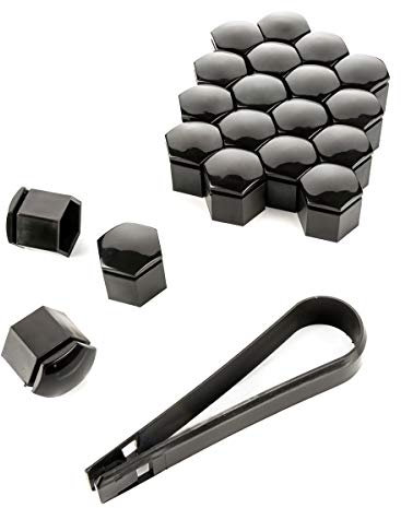 LST 20x Sechskant Felgen Radschraube Abdeckkappen Kappen Set 19 mm schwarz Glanz