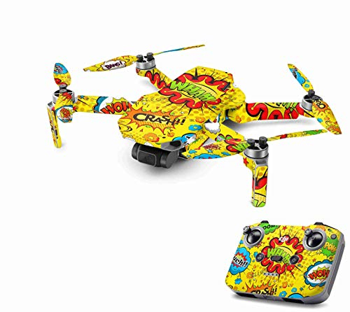 Skins4u Aufkleber Folie kompatibel mit DJI Mavic Mini 2 Drohne Skin Vinyl Skins Schutzfolie Wrap Folierung Sticker Comics Gelb