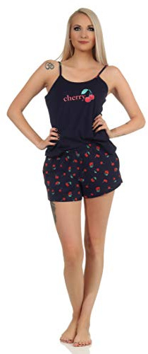 Süsser ärmelloser Damen Schlafanzug Shorty Pyjama mit Kirschen als Motiv - 112 206 90 535