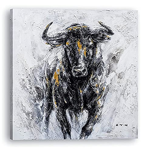 DZCPP-HongYu Schwarzweiss-Stier-abstrakte Ölgemälde-Drucke auf Leinwand, Leinwand-Wandkunst-Dekoration für Büro-Wohnzimmer-Schlafzimmer