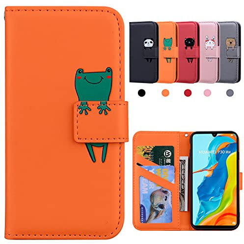 Coque Huawei P30 Lite, Pochette Protection pour Huawei P30 Lite et P30 Lite New Edition, Fermeture Magnétique,Flip Case Compatible avec Huawei P30 Lite /P30 Lite New Edition, Orange