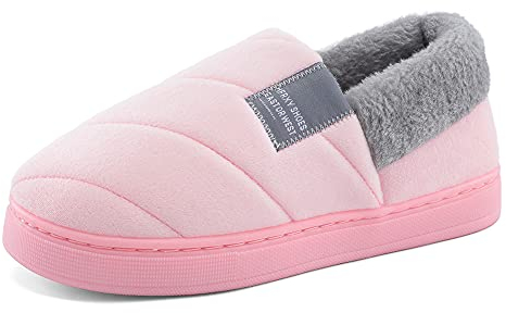 LACOFIA Zapatillas de Estar por Casa de Mujer Cerradas Pantuflas Señora Invierno con Suela de Goma Antideslizante para Interiores y Exteriores Rosa Claro 38/39
