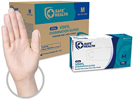 Safe Health Medizinische Vinylhandschuhe Einmalhandschuhe M Durchsichtig 1000 stück, Vinyl Sterile Handschuhe Reißfest Pulverfrei Latexfrei Schutzhandschuhe für Küche, Lebensmittel (Größe M,10x100)