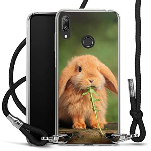 DeinDesign Carry Case kompatibel mit Huawei Y7 Pro (2019) Hülle mit Band Handykette zum Umhängen schwarz Kaninchen Tiere Fotografie