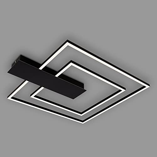 BRILONER Leuchten - LED Deckenleuchte dimmbar in 3 Stufen, Memoryfunktion, warmweiße Lichtfarbe, LED Deckenlampe eckig, schwarz, 570x480 mm, 3545-015