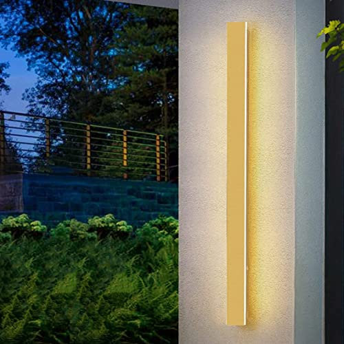 HMAKGG LED Wandleuchte Aussen Innen Mit Fernbedienung, Dimmbar Außenwandleuchte Modern Up Down Wandlampe Aussen für Wohnzimmer Schlafzimmer Treppenhaus Flur Garten Flur,Gold,40W/80CM…
