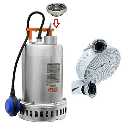 IBO / DABAT !! Profi !! Schmutzwasserpumpe Tauchpumpe Schwimmbadpumpe Edelstahl 16500 L/h +20m C-Schlauch, Silber, Pumpenhöhe: 38 cm, Durchmesser: 18 cm