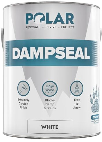Polar White Damp Seal Paint - 5 Litre - Matt Finish - Stain Blocker and Anti Damp Proof Paint for Internal Walls & Ceilings - Quick Drying for Wood, Plaster, Cement and Stone