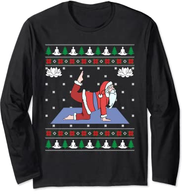 Süßer Yoga-Pose Santa Ugly Christmas Sweater Xmas Lovers Langarmshirt