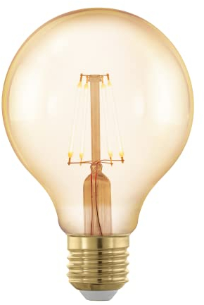 EGLO E27 LED Lampe dimmbar in Stufen, Retro-Glühbirne zum Dimmen mit Lichtschalter, 4,5 Watt, Amber Vintage-Leuchtmittel warmweiß, 2200k, Edison Glühlampe G80, Ø 8 cm
