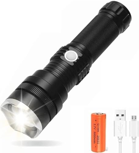 LUXJUMPER XHP50 Linterna LED Recargable,Súper Brillante de 6000 Lúmenes,Linterna Táctica con Zoom, 3 Modos, Impermeable,Linterna de Mano para Camping,Emergencia con Batería Recargable