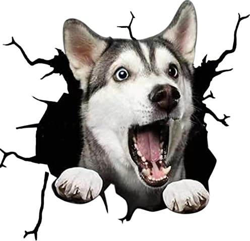 JAWSEU 4 Stück 3D Hund Autoaufkleber, Lustiger Hund im Riss Vinyl Autoaufkleber, Hund Riss Auto Aufkleber, Tier Riss Auto Aufkleber Pitbull Dackel Husky Bulldog Riss-WC-Aufkleber