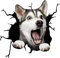 JAWSEU 4 Stück 3D Hund Autoaufkleber, Lustiger Hund im Riss Vinyl Autoaufkleber, Hund Riss Auto Aufkleber, Tier Riss Auto Aufkleber Pitbull Dackel Husky Bulldog Riss-WC-Aufkleber