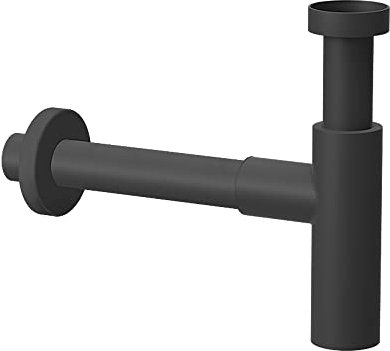 Inbagno Sifone lavabo Bagno, Nero Opaco in Ottone, Attacco Universale 1” 1/4, Regolabile in Altezza e Lunghezza (Tondo)