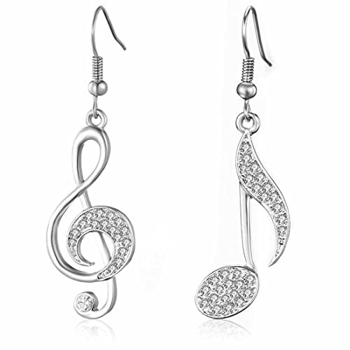 LEEQBCR 1 Pair of Women's Dangle Earrings Music Note Dangle Earrings for Girls Anti-Allergy Earrings Silver Plated Crystal Earrings