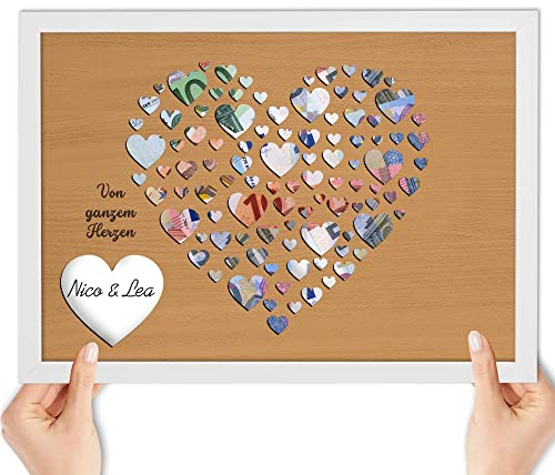 Namofactur Geldgeschenk Hochzeit mit Herzmotiv im Bilderrahmen I Hochzeitsgeschenke I Geburtstag I Taufe I Weihnachten I Geldgeschenke I Geschenk Geld von Herzen