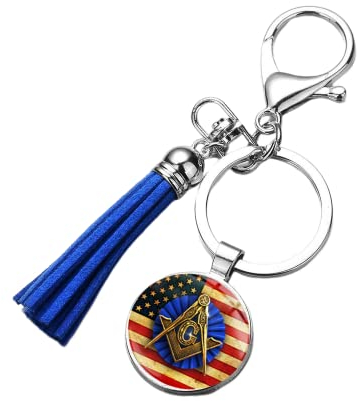 Quadratischer Schlüsselanhänger für Freimaurer und Freimaurer, Kompass, Illuminati, Pyramide, Augenmaser, Cabochon, Glasquaste, Schlüsselanhänger, Souvenir, Schmuck, Geschenke, weiß, L