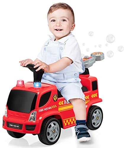 GOPLUS Rutschfahrzeug mit Seifenblasenpistole, Rutschauto mit Sirene & Musik für Jungen & Mädchen, Feuerwehr-Rutschfahrzeug mit Schillernden Lichtern, Kinderfahrzeug für 18-36 Monate, Rot (Modell 1)