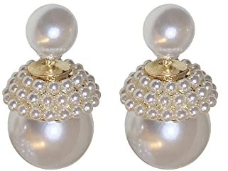 Shell Pearl Double-sided Earrings for Women Girls 925 Sterling Silver Post Gold Plated Hypoallergenic 8-14mm Imitation Pearls Front Back Stud Earring Dainty Wedding Birthday Bridal Jewelry Gifts