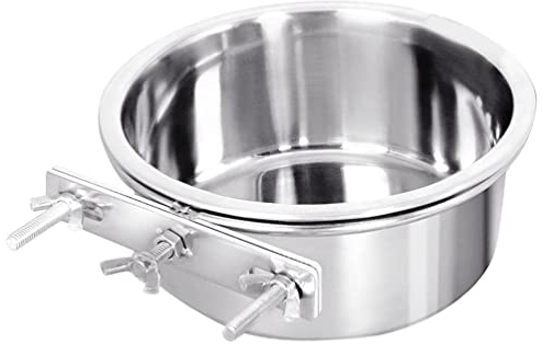 POPETPOP in Hanging Bowls with Cm Feeding Cage Dishes Dish Stainless Steel Water Feeder Crate Cat Dispenser Pet Holder Metal Bunny for Dog Container Clamp Mount Dogs Spill Bowl Food