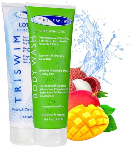 TRISWIM - Chlorine Removal Body Care Bundle for Swimmers, After Swim Body Wash and Body Lotion, Shower Gel For Swimmers & Body Moisturiser For Dry Skin, Anti-Chlorine Skin Treatment, Vegan- 2x250ml