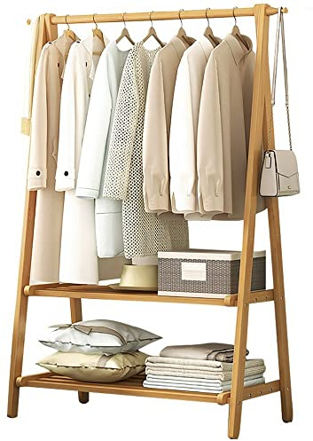 Beyswage Holz Kleiderständer mit Regalen und Haken, Platzsparend, Strapazierfähig, für das Home Office Indoor, L: 66/86/116CM
