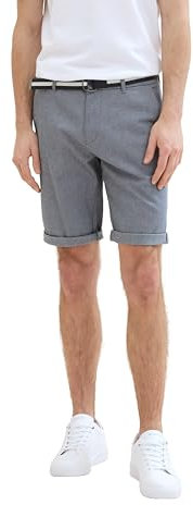 TOM TAILOR Herren Slim Fit Chino Shorts mit Gürtel, navy white bean dobby, 33