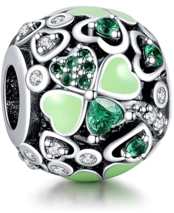 Annmors 925 Sterling Silber Bead Charms für Europäische Armbänder und Halskette Lucky Clover Perlen mit 5A Zirkonia,Weihnachten, Valentinstag, Muttertag, Geschenkanhänger für Frauen und Mädchen