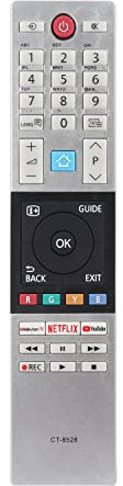 CT-8528 Télécommande compatible avec Toshiba TV 43V5863 49V5863 55V5863 55V6863DA 32L3863DA 32W3863DA 39L3863DG 40L2863DB 43L2863DB Remplacement Contrôleur avec Netflix Youtube Touches
