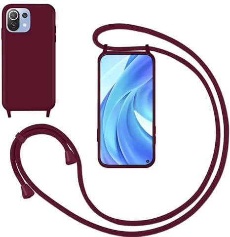 GoodcAcy Handykette Handyhülle für Xiaomi Mi 11,Smartphone Necklace Hülle mit Band Schutzhülle mit Kette zum umhängen Halskette Flüssig Silikon Case für Xiaomi Mi 11,Rot